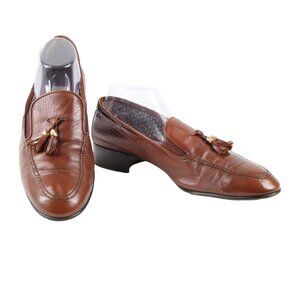 Gucci Sz 43.5? M Brown Tassle Leather Upper Fabric Inner Loafer Shoe